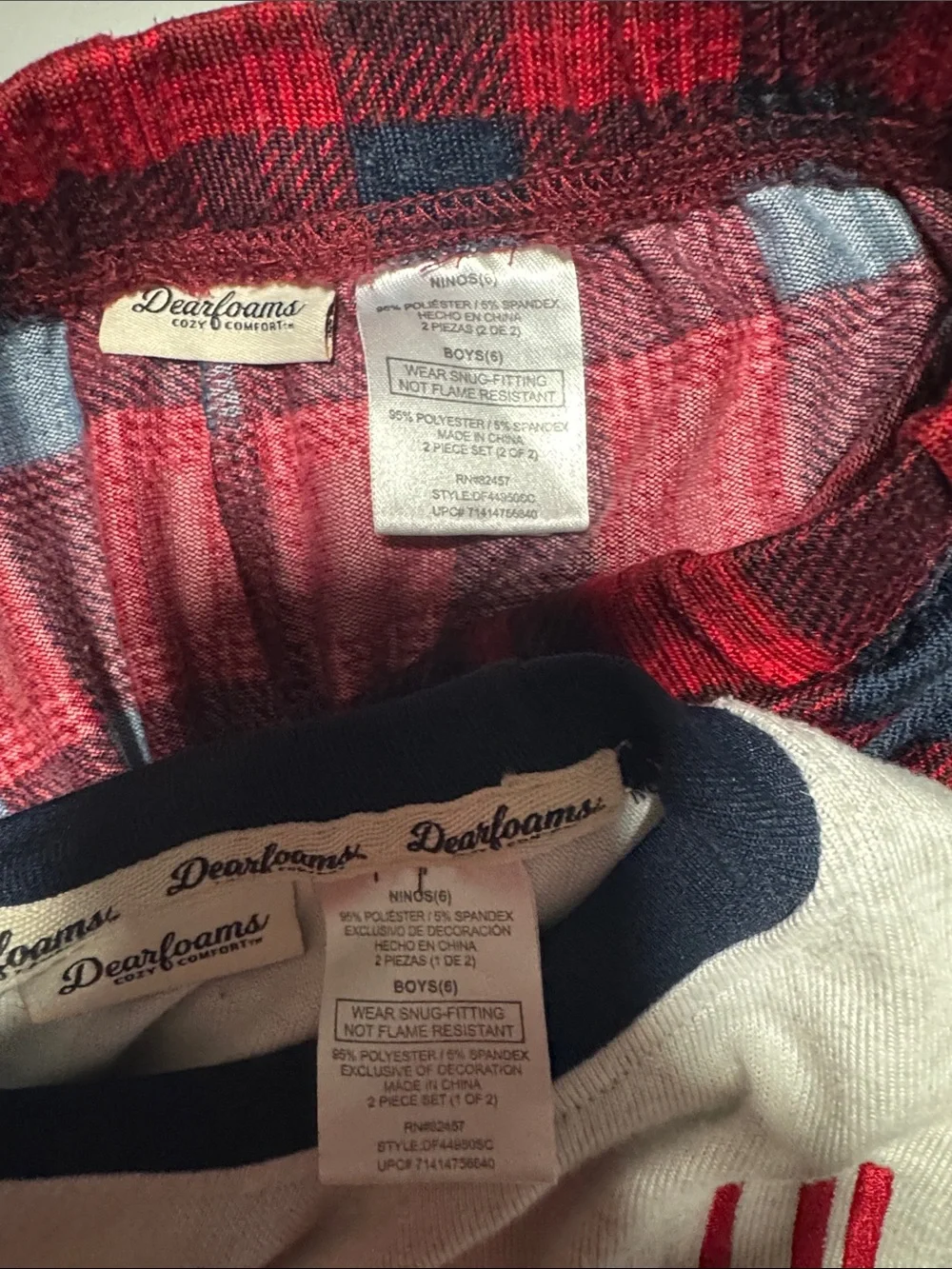 dearfoams Cream Top with Red & Navy Plaid Kids Pajama Set